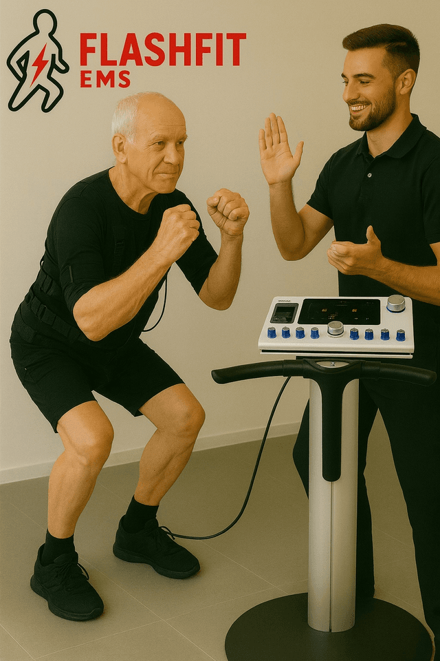 Senior cvičí s trenérem